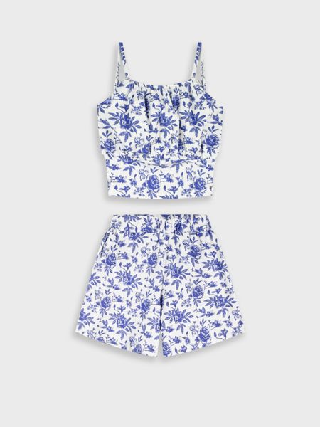 Σετ τοπ και βερμούδα με print blue roses μπλε