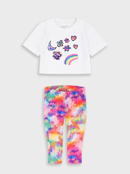 Σετ μπλούζα και κολάν print rainbow φούξια