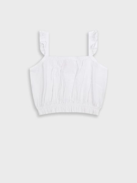 Τοπ μονόχρωμο βαμβακερό με βολάν λευκό