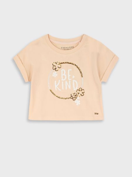 Μπλούζα κοντομάνικη με κέντημα λουλούδια σομόν