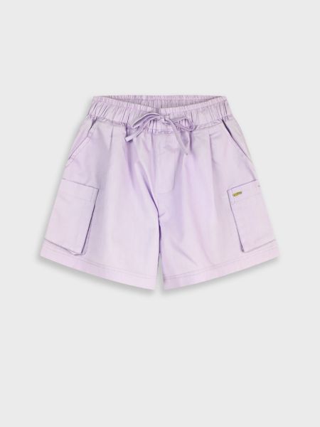 Βερμούδα μονόχρωμη με λάστιχο και τσέπες λιλά