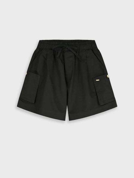 Βερμούδα μονόχρωμη με λάστιχο και τσέπες μαύρο
