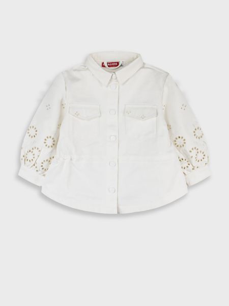 Τζιν τζάκετ με κοφτό κέντημα λουλούδια κρεμ