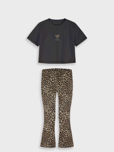 Σετ μπλούζα και λεοπάρ παντελόνι καμπάνα μαύρο