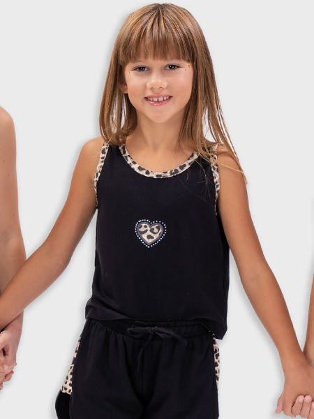 Σετ τοπ και σορτς με λεοπάρ λεπτομέρειες μαύρο