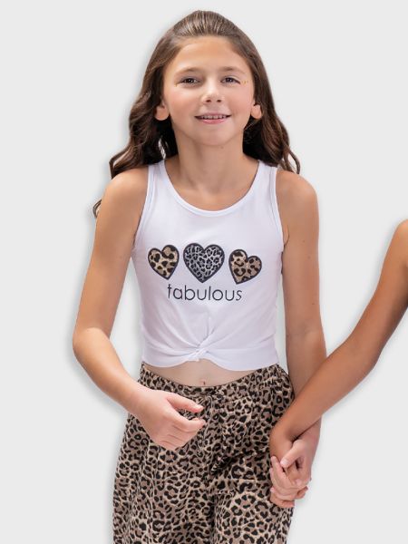 Σετ τοπ με παντελόνα με λεοπάρ print καφέ