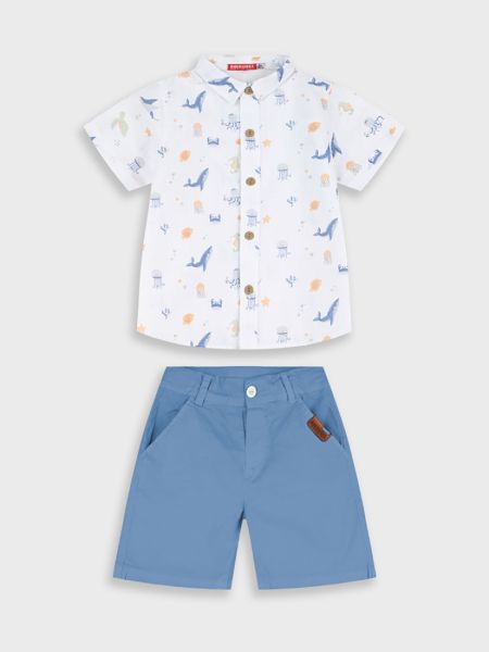 Σετ πουκάμισο με print βυθός και βερμούδα  μπλε