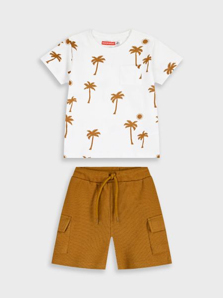 Σετ βαμβακερό με cargo βερμούδα και tropical print σοκολά