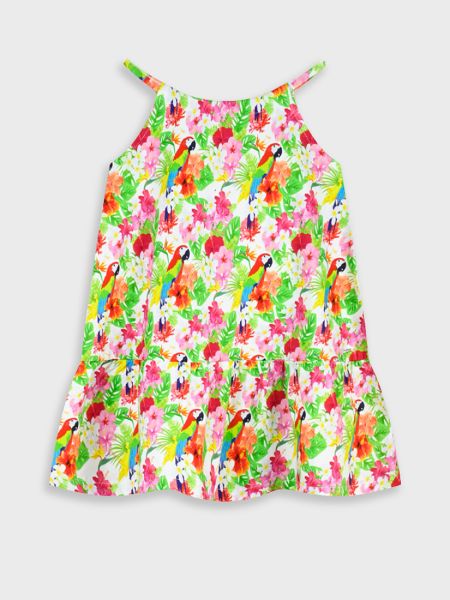 Φόρεμα αμάνικο με tropical prints πράσινο