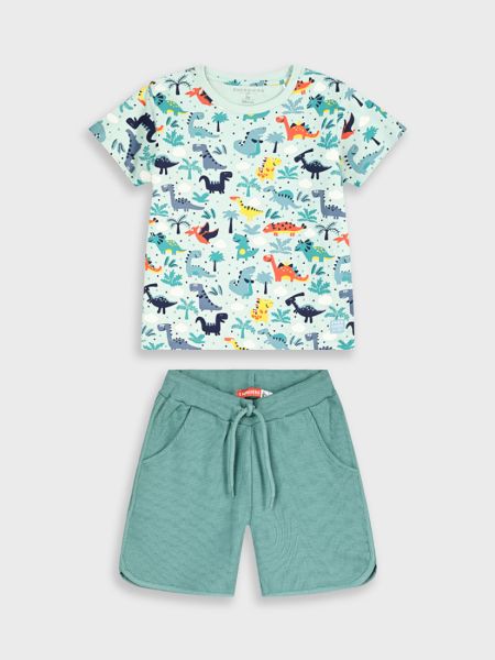 Σετ βαμβακερό με dinosaurs print μέντα