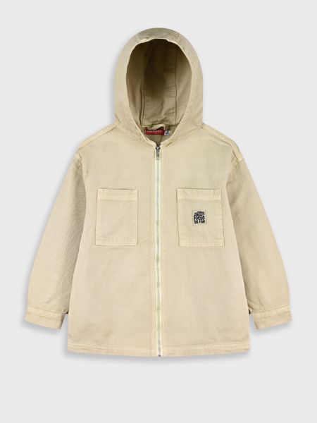 Τζιν τζάκετ μονόχρωμο με κουκούλα και φερμουάρ  μπεζ