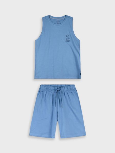 Σετ βαμβακερό με αμάνικη μπλούζα και print summer escape μπλε