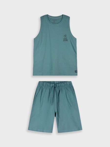 Σετ βαμβακερό με αμάνικη μπλούζα και print summer escape χακί