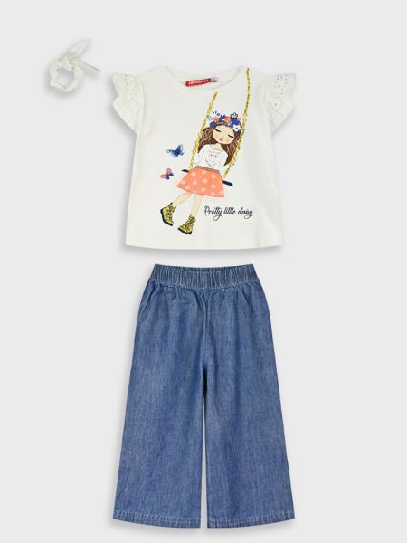 Σετ μπλούζα με τζιν παντελόνα και schrunchy μπλε