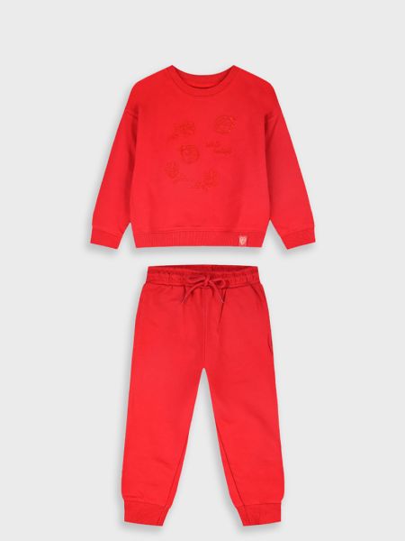 Σετ ανοιξιάτικο με κέντημα πασχαλίτσα κόκκινο