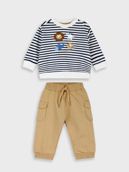 Σετ βαμβακερό με μπλούζα μαρινιέρα και cargo παντελόνι καφέ