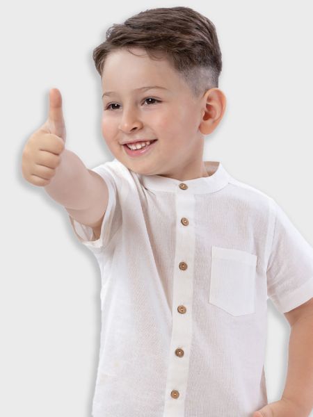 Πουκάμισο λινό με μάο γιακά κρεμ