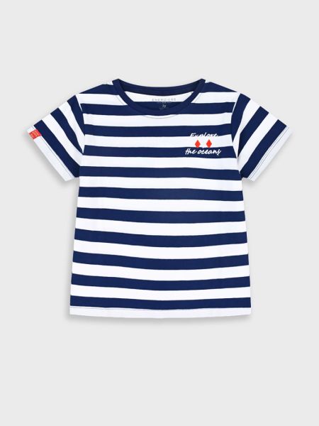 Μπλούζα κοντομάνικη μαρινιέρα με print explore ocean μπλε