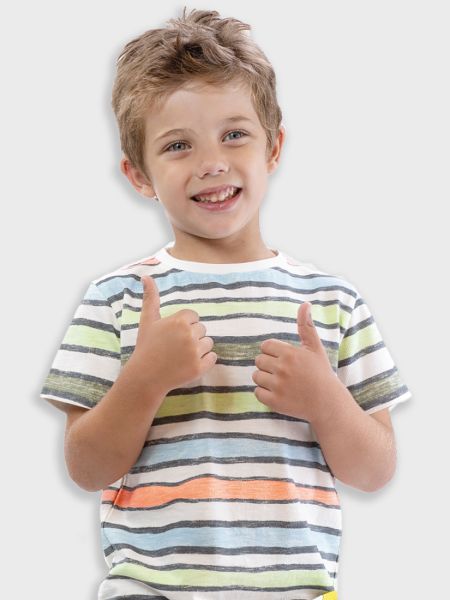 Μπλούζα ριγέ με καλοκαιρινά print κοραλί