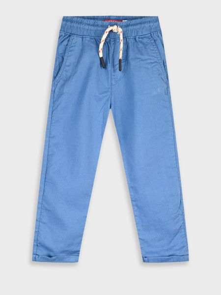 Παντελόνι λινό μονόχρωμο με δέσιμο  γαλάζιο