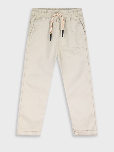 Παντελόνι λινό μονόχρωμο με δέσιμο  μπεζ