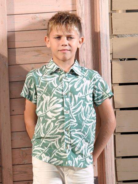 Πουκάμισο κοντομάνικο με print leaves πράσινο