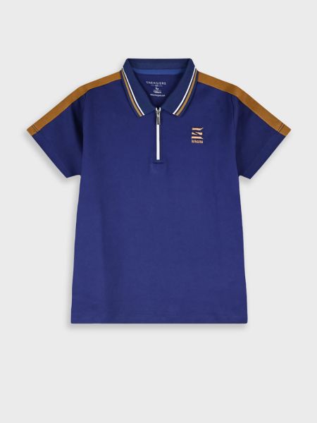 Μπλούζα τύπου polo με φερμουάρ και ρίγες μπλε
