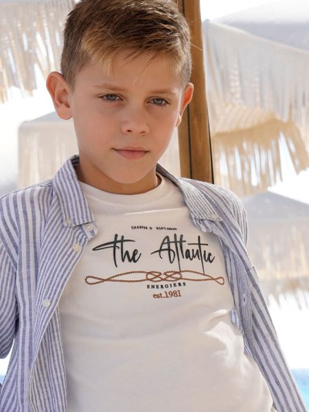 Μπλούζα με κέντημα και print the Atlantic  λευκό