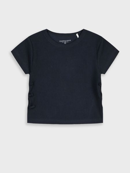 Μπλούζα κοντομάνικη μονόχρωμη ριπ με ανοίγματα στο πλάι μαύρο