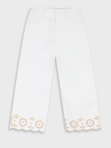 Παντελόνα τζιν με κοφτό κέντημα λουλούδια κρεμ