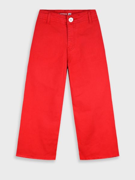 Παντελόνα τζιν μονόχρωμη με ξέφτια στο κάτω μέρος κόκκινο