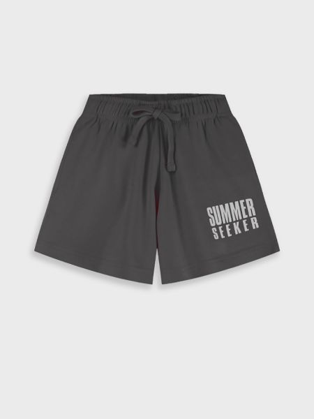 Σορτς μονόχρωμο με print summer seeker μαύρο