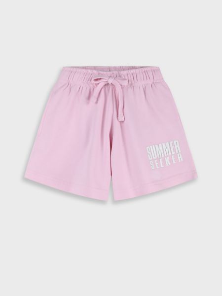 Σορτς μονόχρωμο με print summer seeker ροζ