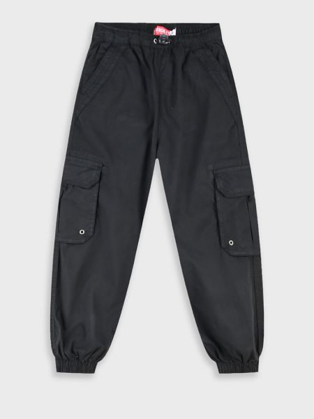Παντελόνι parachute μονόχρωμο με τσέπες μαύρο