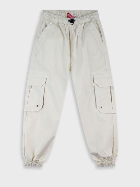 Παντελόνι parachute μονόχρωμο με τσέπες μπεζ