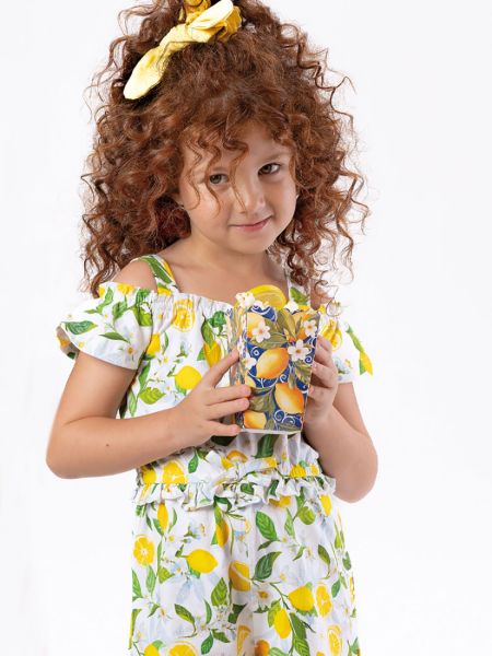 Ολόσωμο σορτς με βολάν print lemon's life κίτρινο