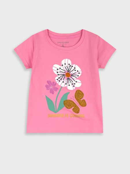 Μπλούζα κοντομάνικη με print summer is coming ροζ