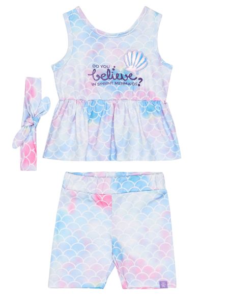 Σετ γοργονέ εξώπλατη μπλούζα με ποδηλατικό κολάν και κορδέλα λιλά