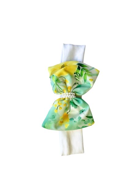 Κορδέλα με φιόγκο φλοράλ και πέρλες κίτρινο