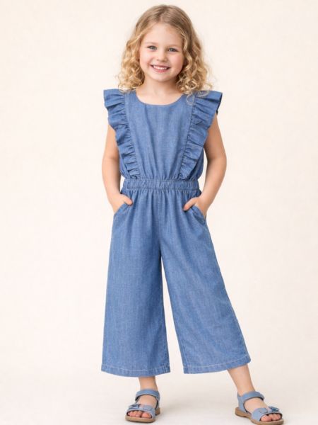 Φόρμα τζιν ζιπ κιλότ με βολάν μπλε