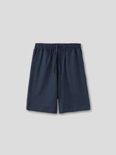 Βερμούδα βαμβακερή με λάστιχο και τσέπη μπλε
