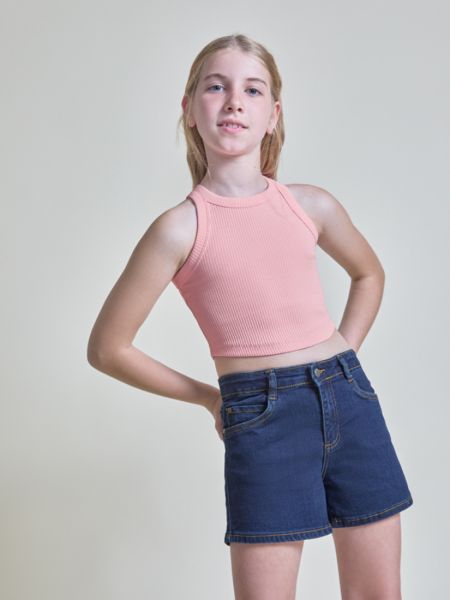 Μπλούζα αμάνικη ριπ μονόχρωμη ροζ