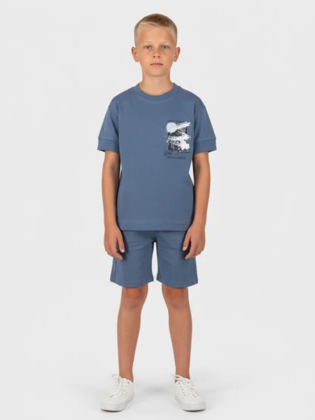 Σετ μπλούζα και μονόχρωμη βερμούδα με print graffiti μπλε ραφ