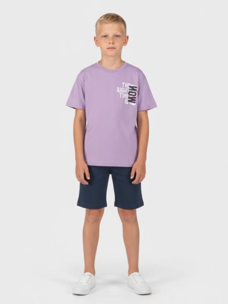 Σετ μπλούζα και μονόχρωμη βερμούδα με print now μωβ