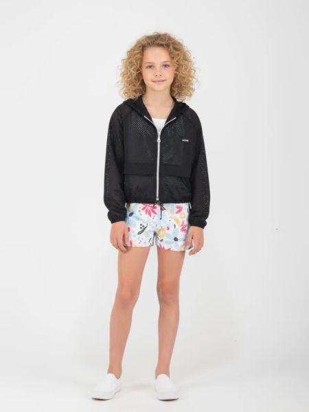 Ζακέτα κροπ διάτρητη με κουκούλα μαύρο