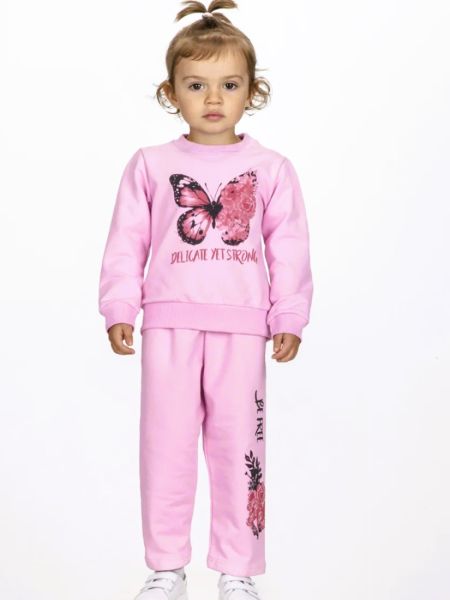 Σετ εποχιακό με παντελόνα και print πεταλούδα ροζ