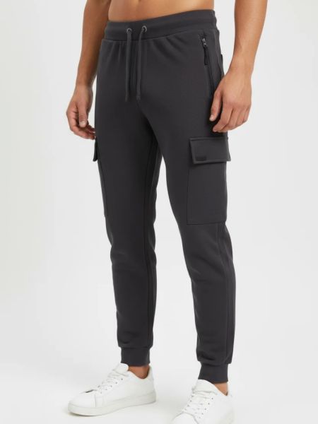Παντελόνι μονόχρωμο cargo με φερμουάρ στις τσέπες ανθρακί