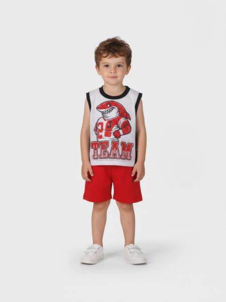 Σετ μπασκετικό με print sharks κόκκινο