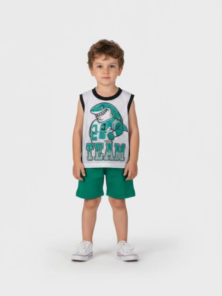 Σετ μπασκετικό με print sharks πράσινο