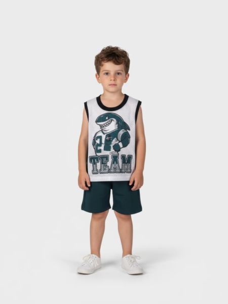 Σετ μπασκετικό με print sharks πετρόλ